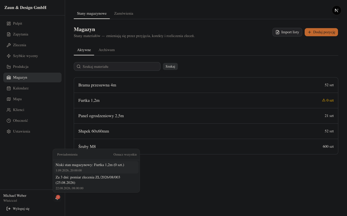 Magazyn i receptury — zrzut 2